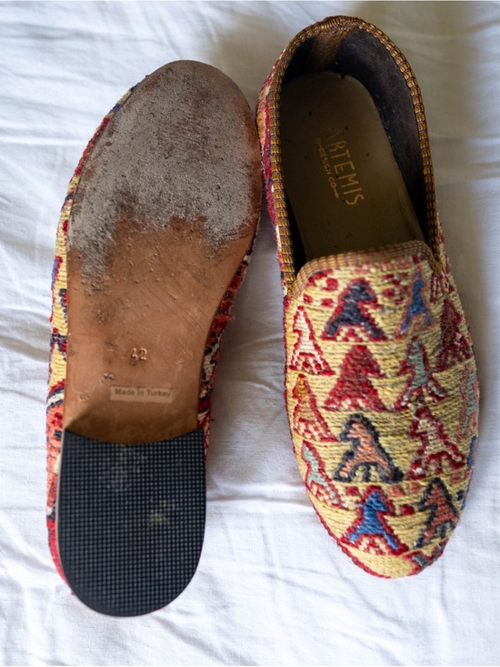 Artemis Kilim Loafers | Handmade Turkish Carpet Slippers Size 42